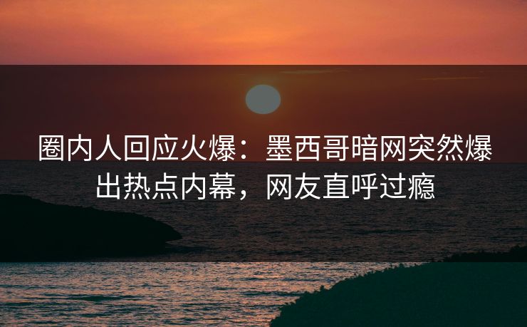 圈内人回应火爆：墨西哥暗网突然爆出热点内幕，网友直呼过瘾