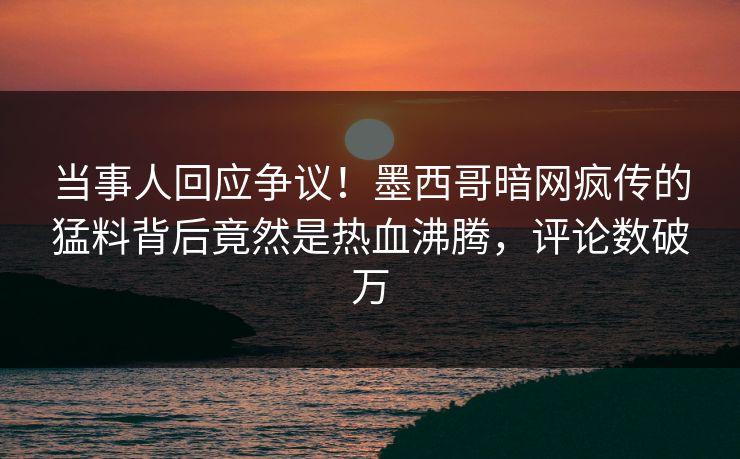 当事人回应争议！墨西哥暗网疯传的猛料背后竟然是热血沸腾，评论数破万