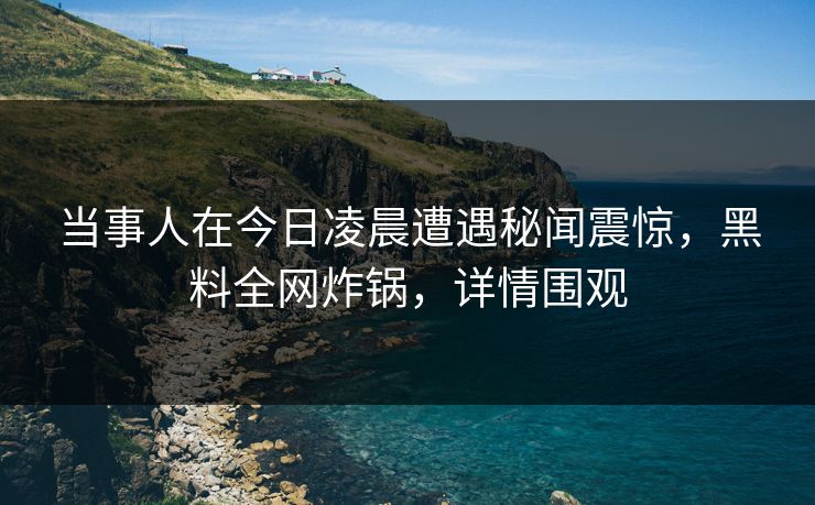 当事人在今日凌晨遭遇秘闻震惊，黑料全网炸锅，详情围观